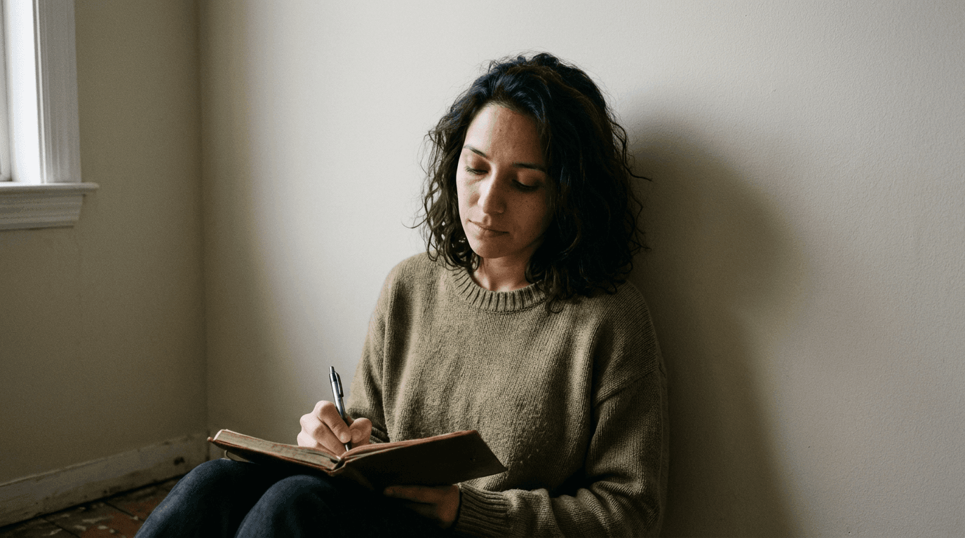 Mira writing in her journal